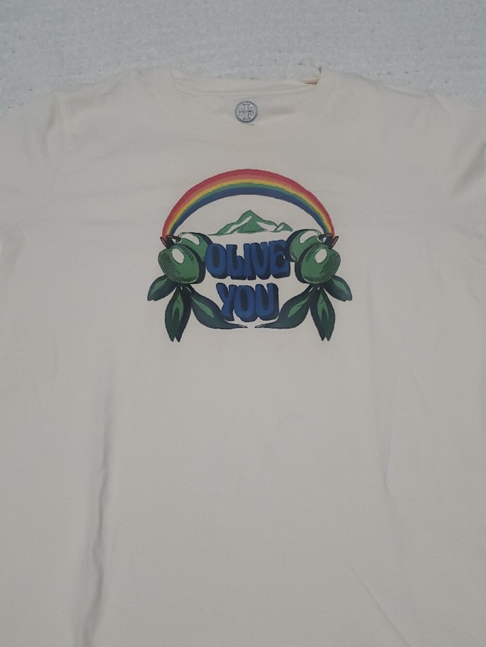 Tory Burch Cream Short-Sleeve Tee with Rainbow and Mountain Graphic